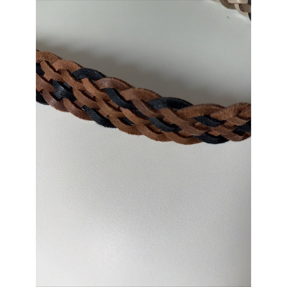 Leather Multicolor Braided Gold Toned Hardware Women's Belt Boho Brown XL - Picture 7 of 8